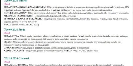 Jadłospis 28.09 - 2.10
