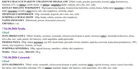 Jadłospis 28.09 - 2.10